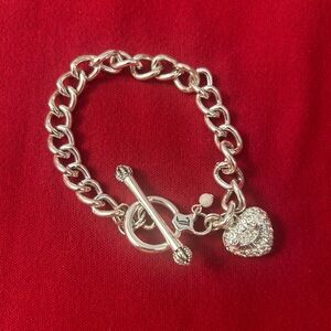 Juicy Couture Silver Heart Charm Toggle Bracelet - 7” Women Jewelry